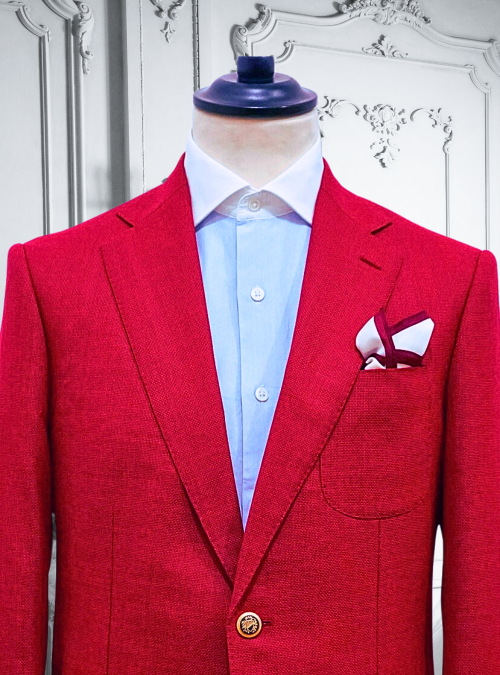 Single-Breasted Red Blazer 